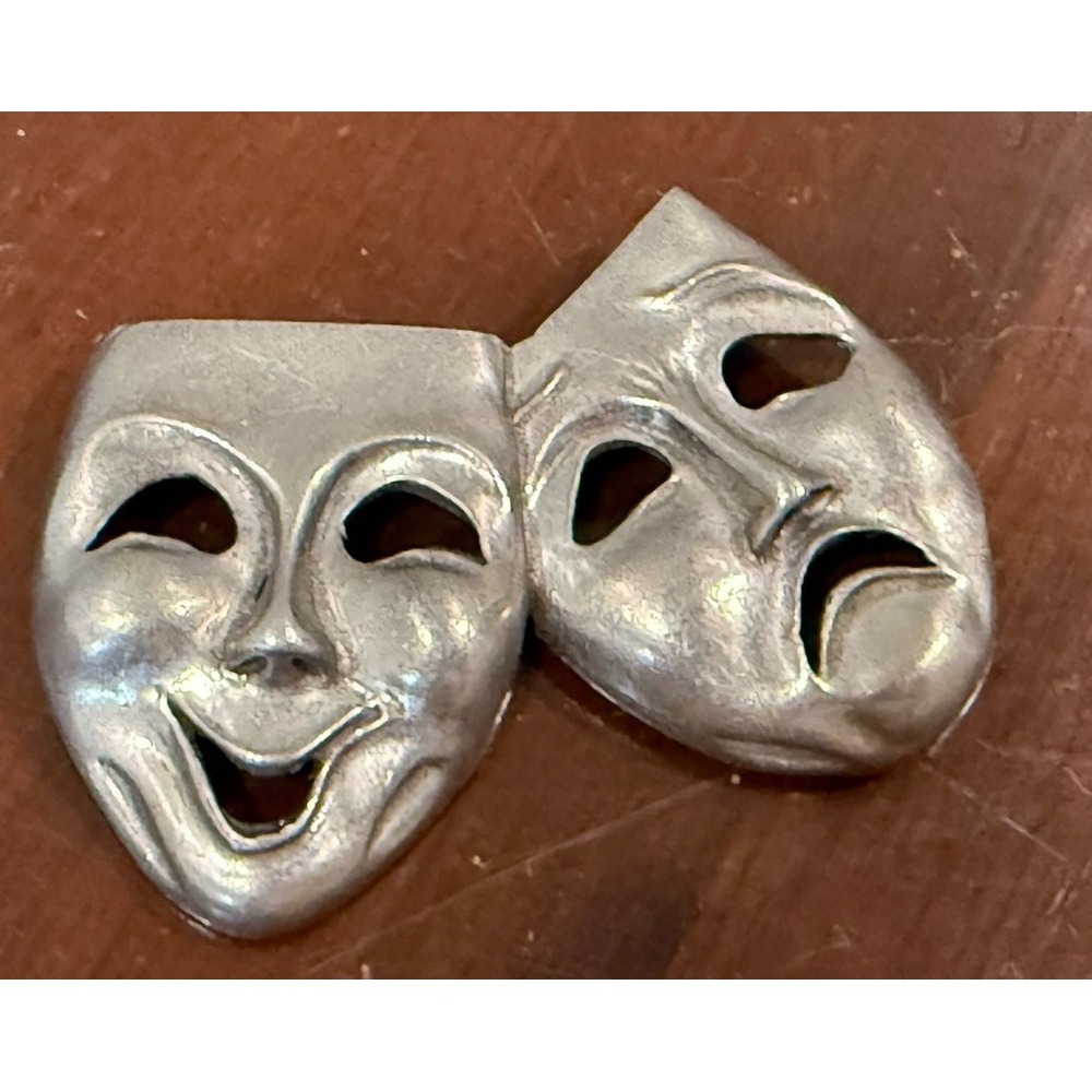 1988 Seagull Pewter Co. Brooch Comedy Tragedy Masks Broadway Stage Theatre Pin